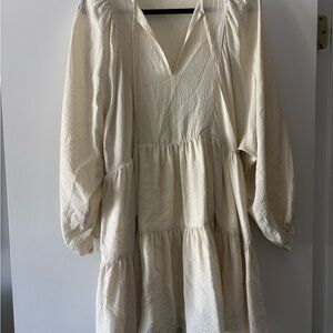 Anine Bing Cream Tiered V-Neck Mini Dress